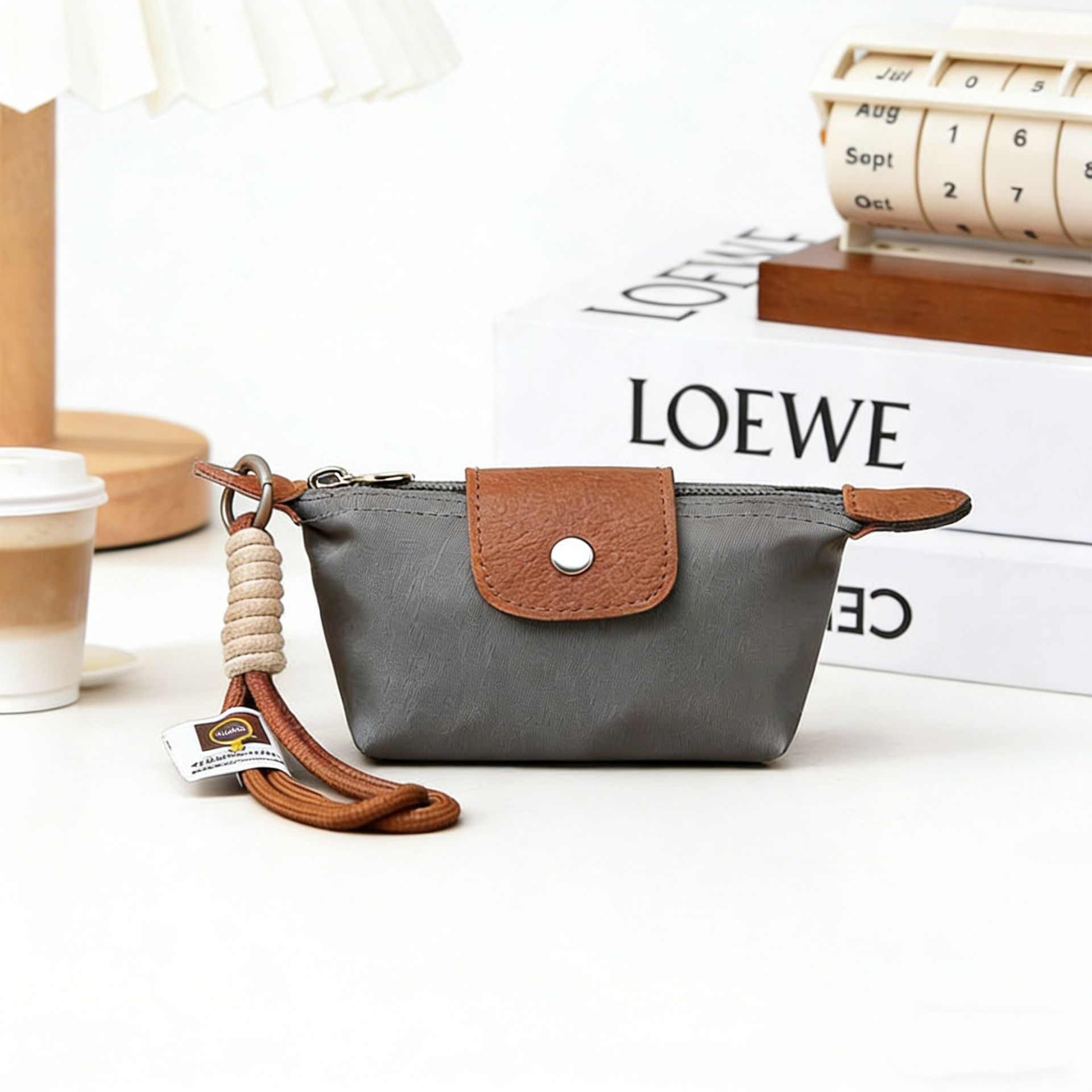 Grey Mini Nylon Coin Purse with Wrist Strap - Compact Zipper Key Holder Pouch for Cards Lipstick and Earphones - Image 1