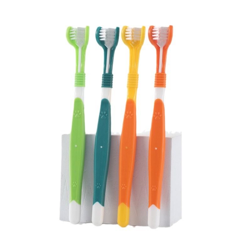 3-Sided Pet Toothbrush 4-Pack - Soft Bristle Dog Cat Dental Care Brush Set - Image 1