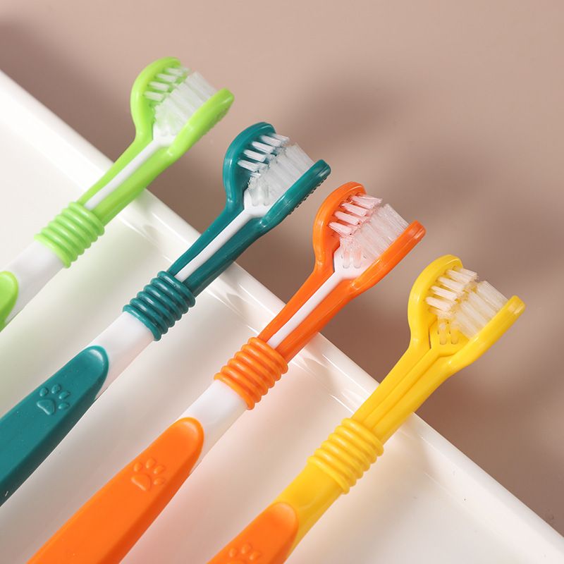 3-Sided Pet Toothbrush 4-Pack - Soft Bristle Dog Cat Dental Care Brush Set - Image 2