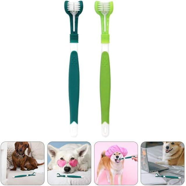 3-Sided Pet Toothbrush 4-Pack - Soft Bristle Dog Cat Dental Care Brush Set - Image 4