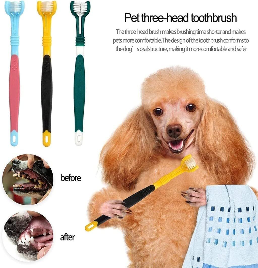 3-Sided Pet Toothbrush 4-Pack - Soft Bristle Dog Cat Dental Care Brush Set - Image 5