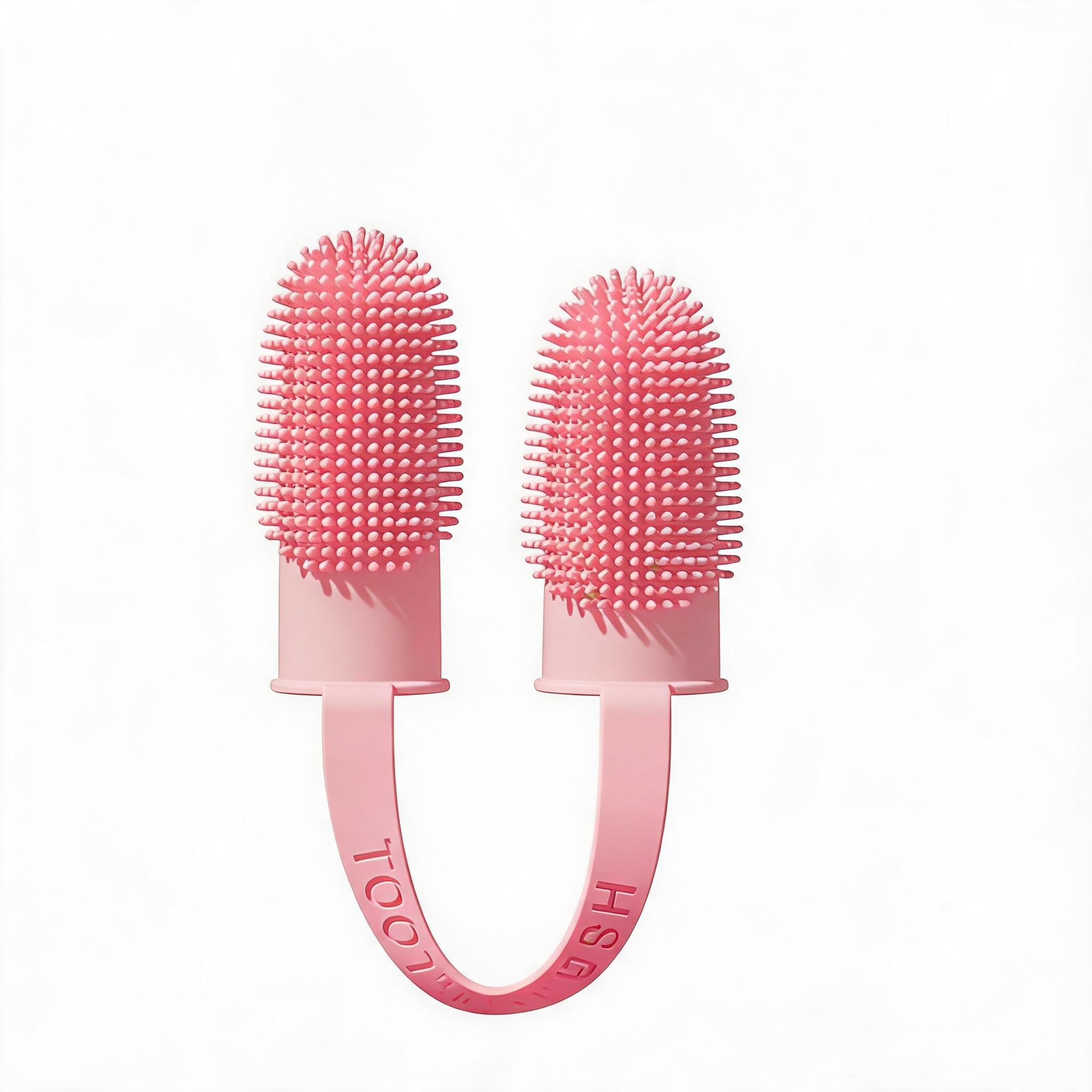 5-Pack Pink Double Finger Pet Toothbrush - Soft TPR Dog Cat Dental Finger Brush Set - Image 1