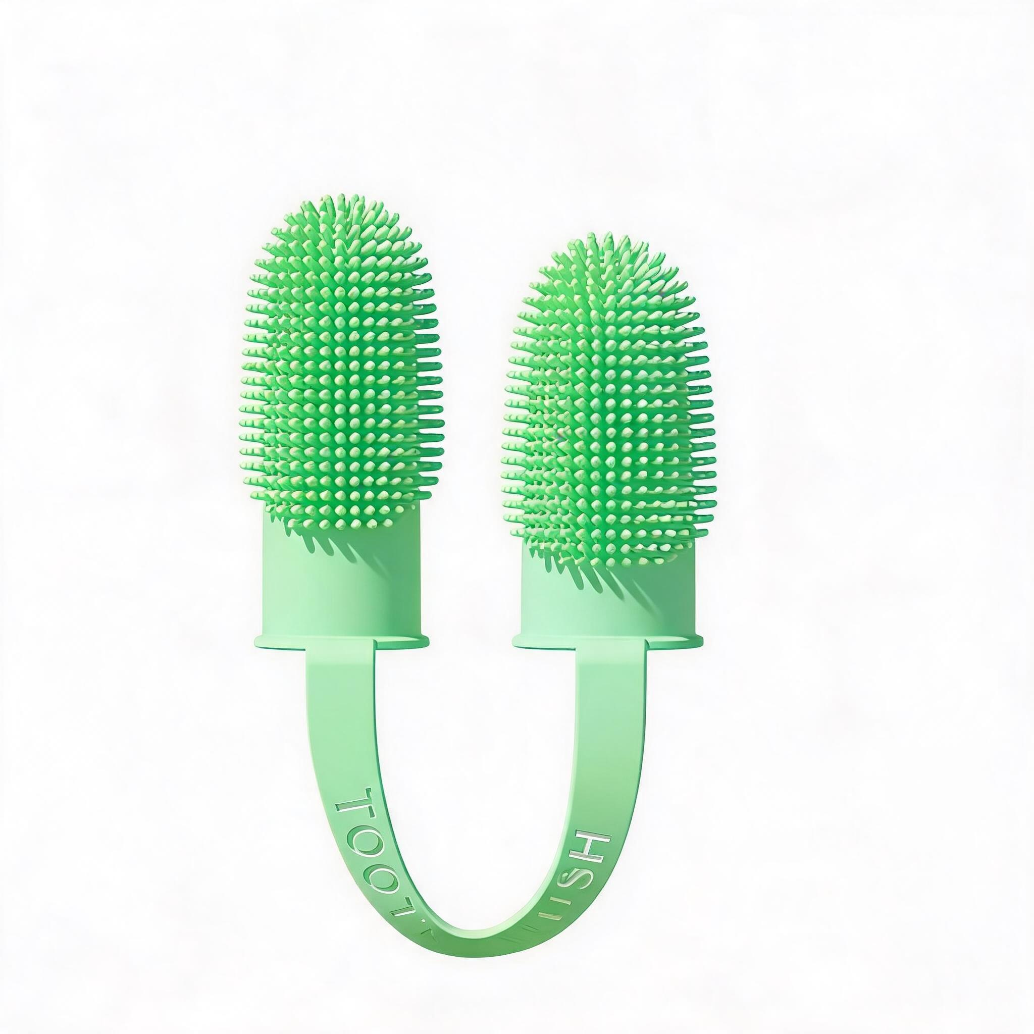 5-Pack Green Double Finger Pet Toothbrush - Soft TPR Dog Cat Dental Finger Brush Set - Image 1
