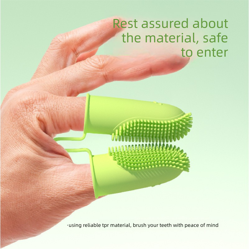 5-Pack greenish-yellow Double Finger Pet Toothbrush - Soft TPR Dog Cat Dental Finger Brush Set - Image 2