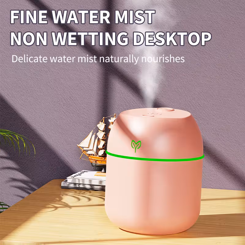 Pink Mini USB Humidifier Large Mist - Desktop Ultrasonic Air Humidifier with Colorful LED Light - Image 1