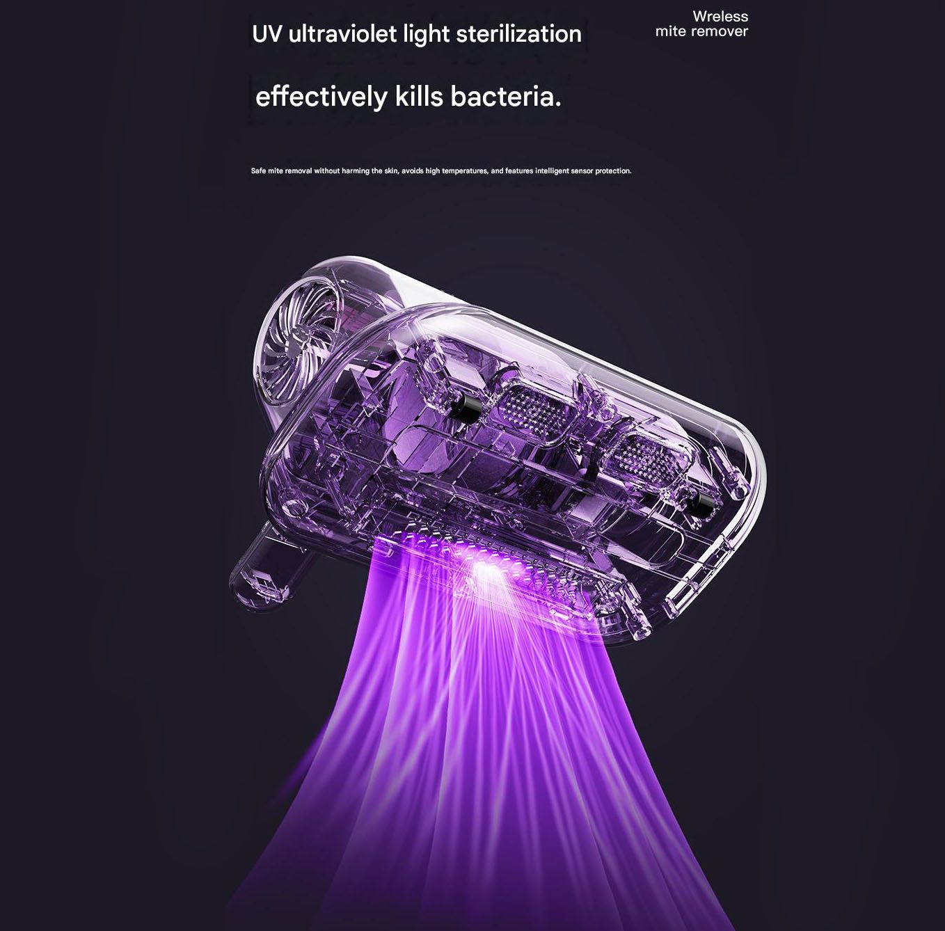 Blue-violet Wireless Mite Vacuum Cleaner with UV Light - High Suction Handheld Bed Dust Mite Remover - Image 6