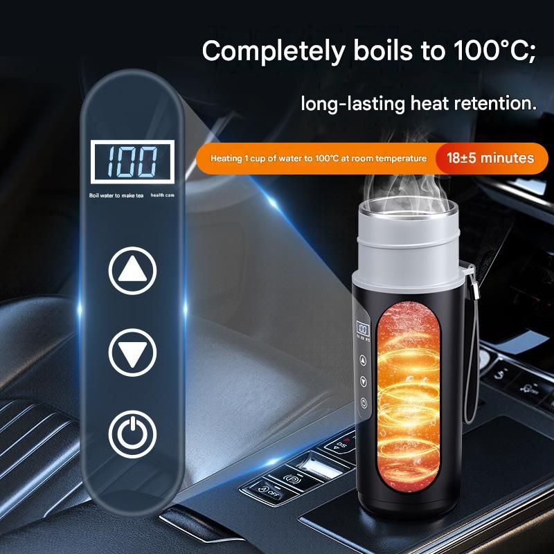 Black Portable Car Electric Kettle 12V/24V Universal USB Travel Water Boiler 500ml 316 Stainless Steel Smart Temperature Control - Image 3