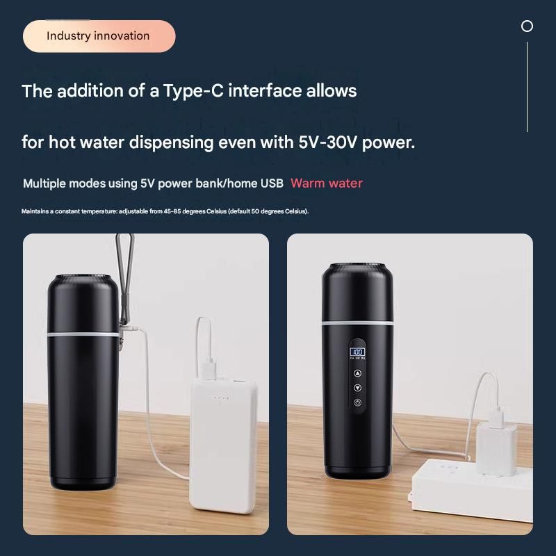 Black Portable Car Electric Kettle 12V/24V Universal USB Travel Water Boiler 500ml 316 Stainless Steel Smart Temperature Control - Image 4