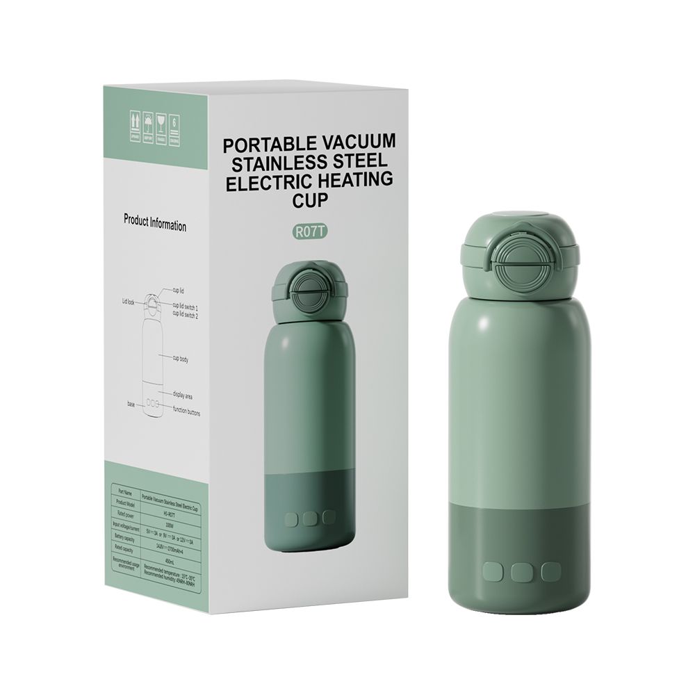 Green Portable Constant Temperature Electric Water Cup 450ml 100W Rechargeable Baby Formula Maker with 316 Stainless Steel - Image 1