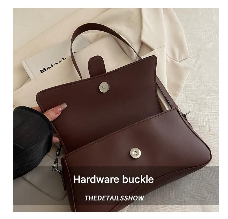 Coffee color Fashion Retro Crossbody Bag French Chic Small Shoulder Bag Women’s Baguette Underarm Bag - Image 4