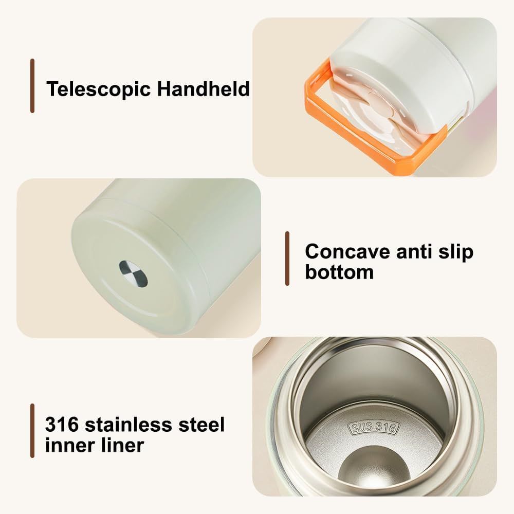 Blue 800ml Stainless Steel Thermal Stew Jar Portable Insulated Lunch Pot with Handle – Vacuum Insulated Soup Container(Retractable style) - Image 4