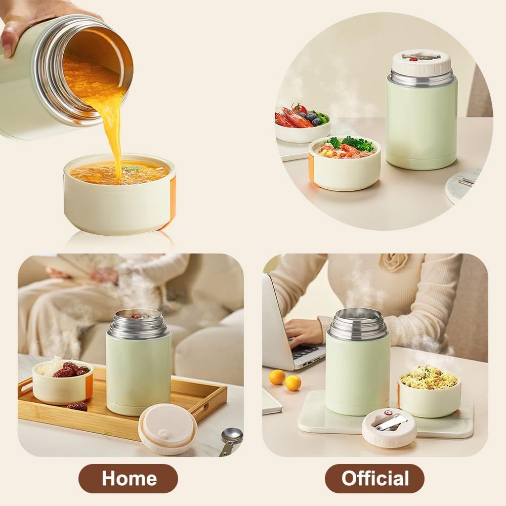 Brown 800ml Stainless Steel Thermal Stew Jar Portable Insulated Lunch Pot with Handle – Vacuum Insulated Soup Container(Foldable model) - Image 6