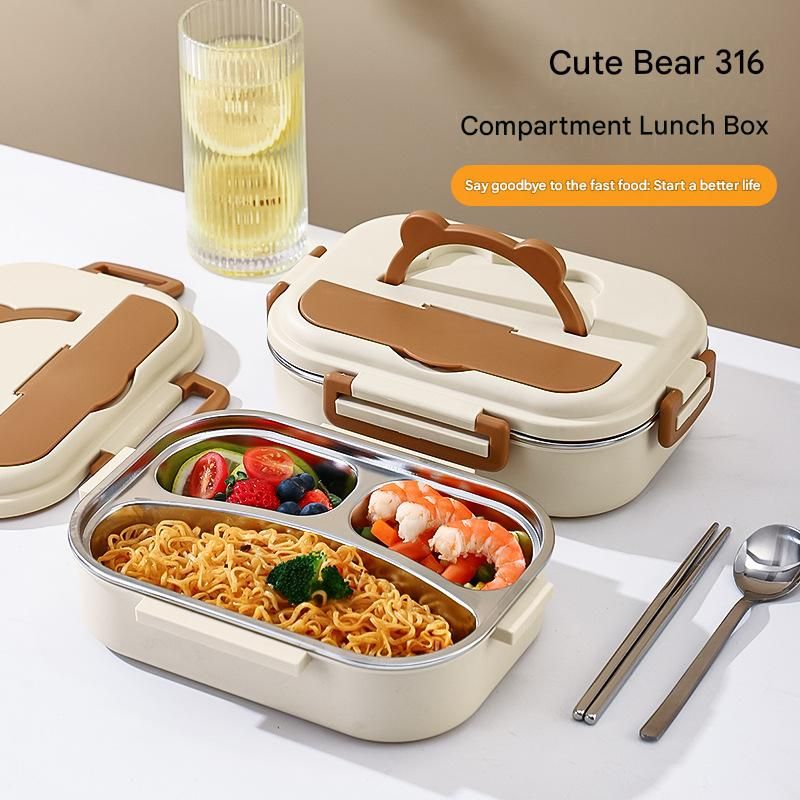 3 Grids 316 Stainless Steel Insulated Lunch Box with Compartments Large Capacity Bento Box with Insulated Bag - Image 4
