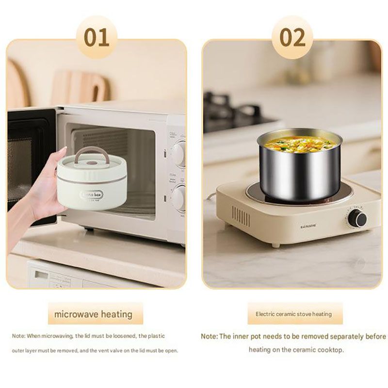 316 Stainless Steel Double Layer Insulated Lunch Box Microwave Safe Round Bento Box with Insulated Bag and Cutlery(1 large, 2 small) - Image 5
