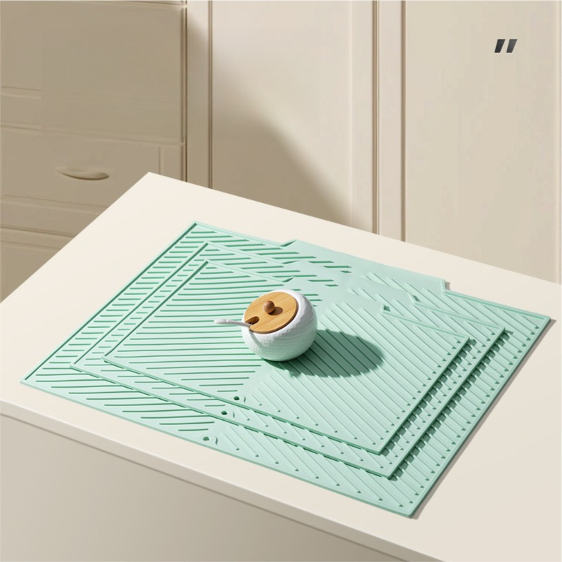 3-Piece Green Silicone Draining Mat Set Kitchen Counter Protector Heat-Resistant Non-Slip Mats Large Medium Small - Image 1