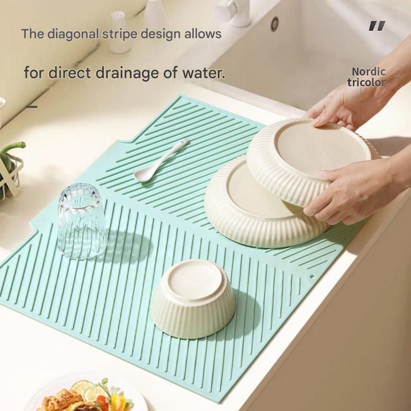 3-Piece Green Silicone Draining Mat Set Kitchen Counter Protector Heat-Resistant Non-Slip Mats Large Medium Small - Image 2