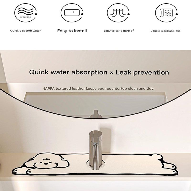 2-Piece Faucet Draining Mat Set Absorbent Sink Splash Guard Quick Dry Counter Mat 10x61cm(panda) - Image 2