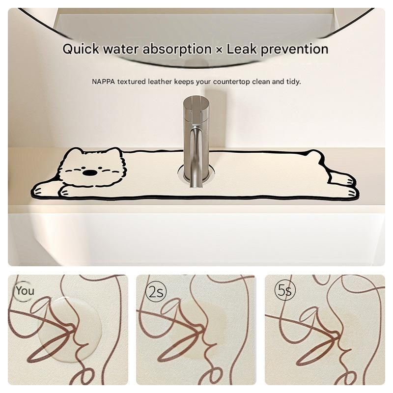 2-Piece Faucet Draining Mat Set Absorbent Sink Splash Guard Quick Dry Counter Mat 10x61cm(west highland white terrier,Milk-Loving Dog) - Image 5