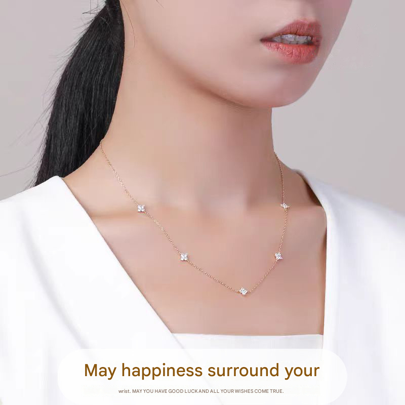 Gold Lucky Four Leaf Clover Necklace Women Delicate Clavicle Chain Sparkling Zirconia Charm Necklace Gift for Her - Image 1