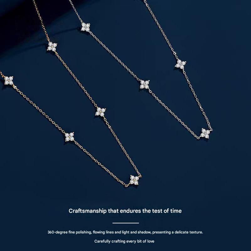 Silver Lucky Four Leaf Clover Necklace Women Delicate Clavicle Chain Sparkling Zirconia Charm Necklace Gift for Her - Image 5