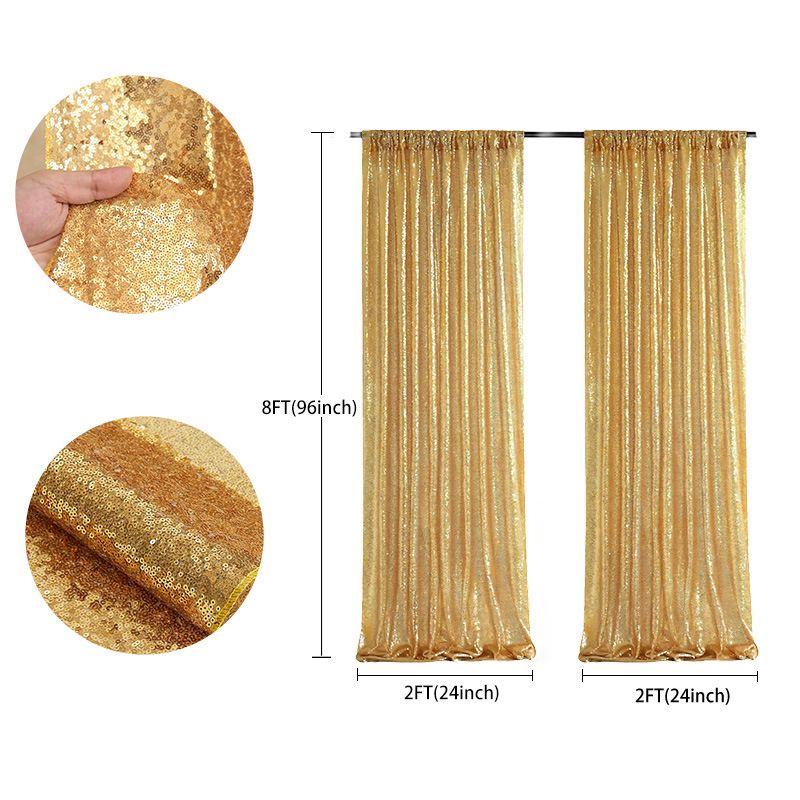 Gold Sequin Backdrop Curtain Party Wedding Photo Booth Background Panel 8FT x 2FT - Image 2