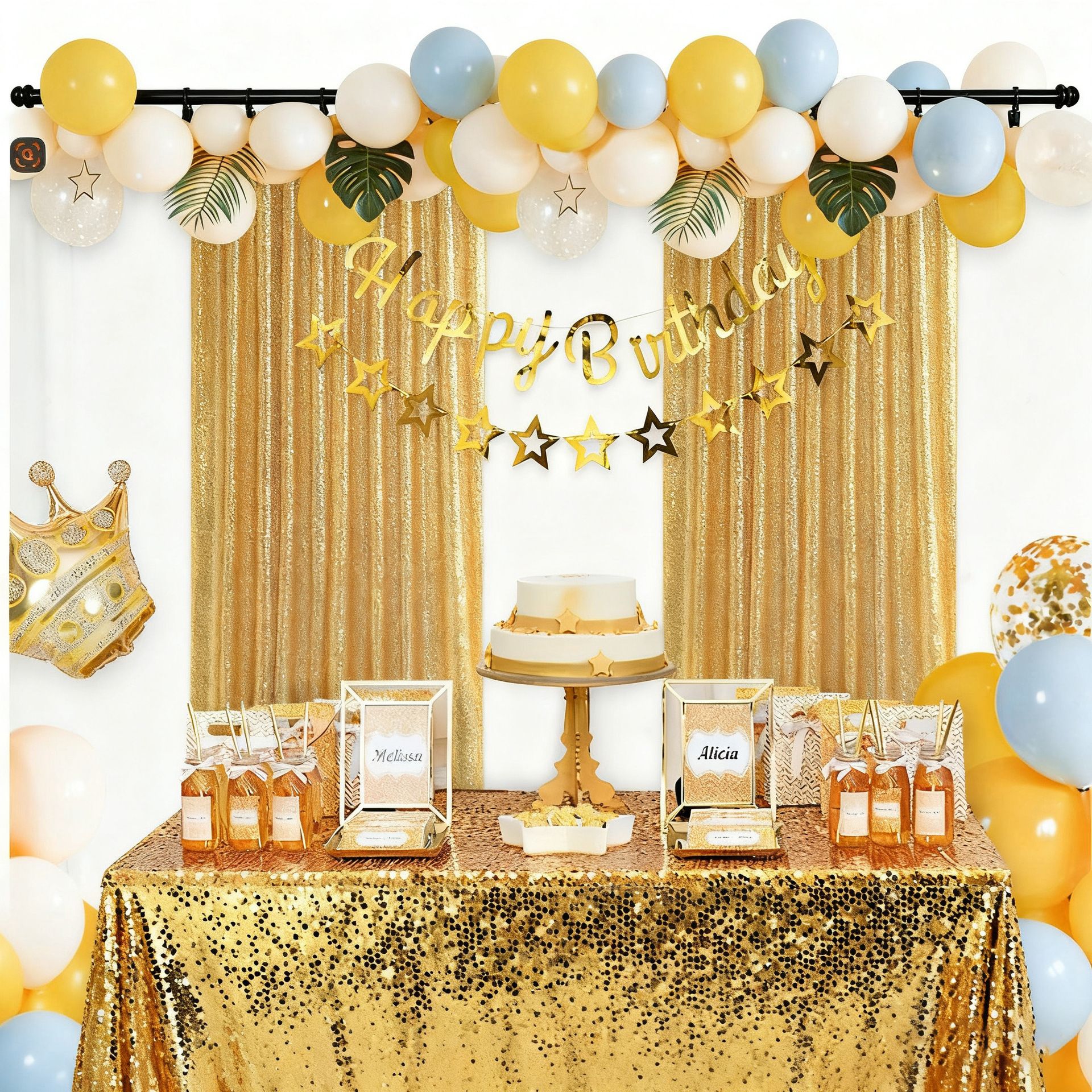 Gold Sequin Backdrop Curtain Party Wedding Photo Booth Background Panel 8FT x 2FT - Image 4