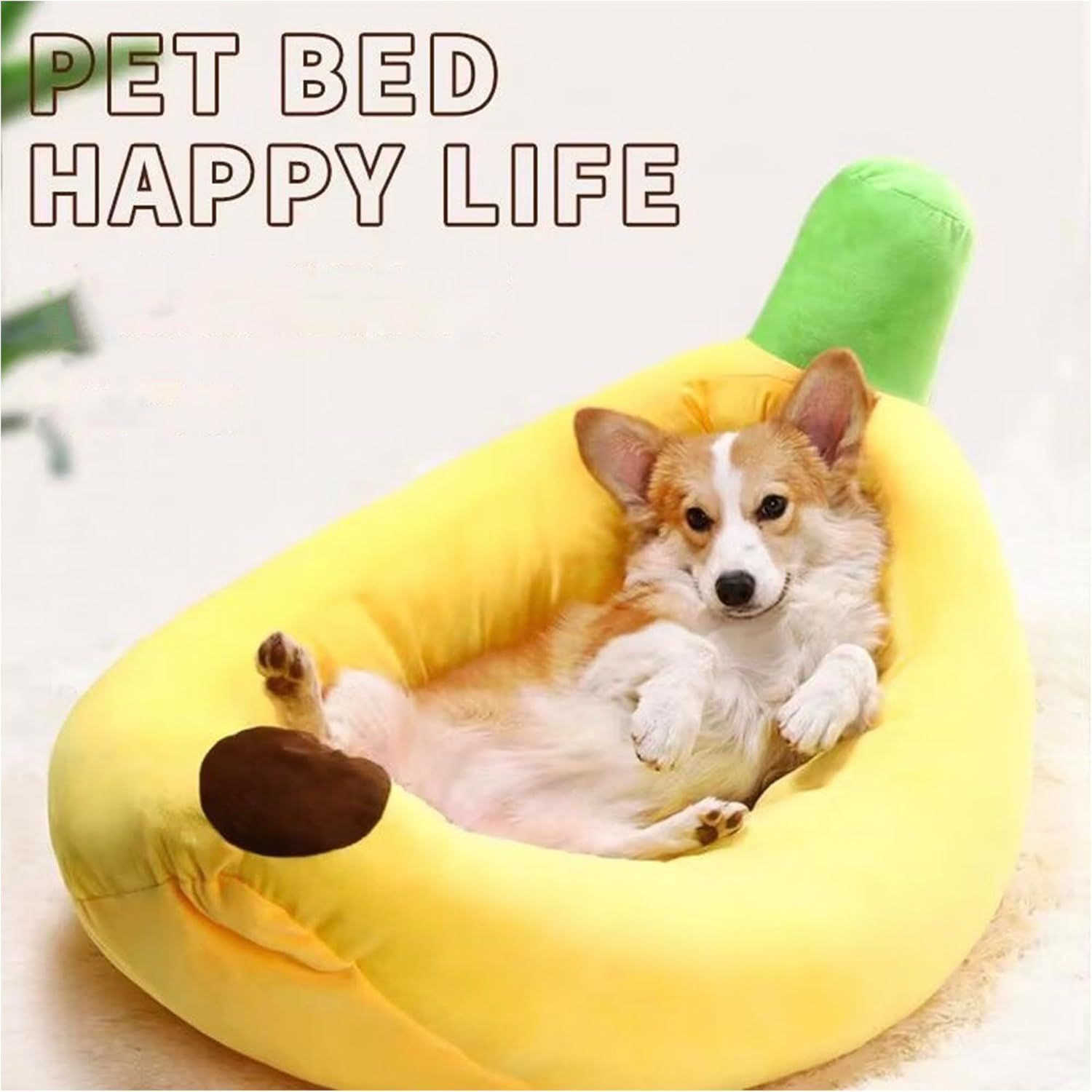 Banana Boat Pet Bed Plush Soft Dog Cat Nest with Cushion Warm Cozy Banana Shape Pet House for Small Medium Dogs Cats(Size: S) - Image 2