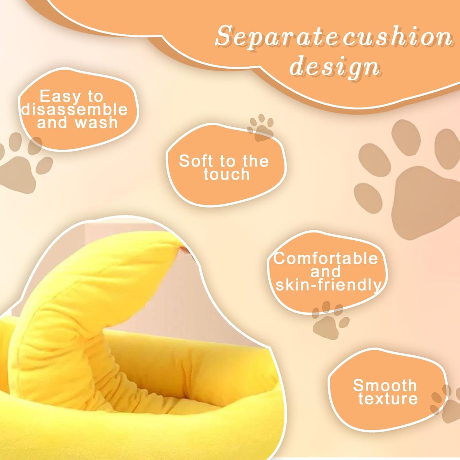 Banana Boat Pet Bed Plush Soft Dog Cat Nest with Cushion Warm Cozy Banana Shape Pet House for Small Medium Dogs Cats(Size: S) - Image 4