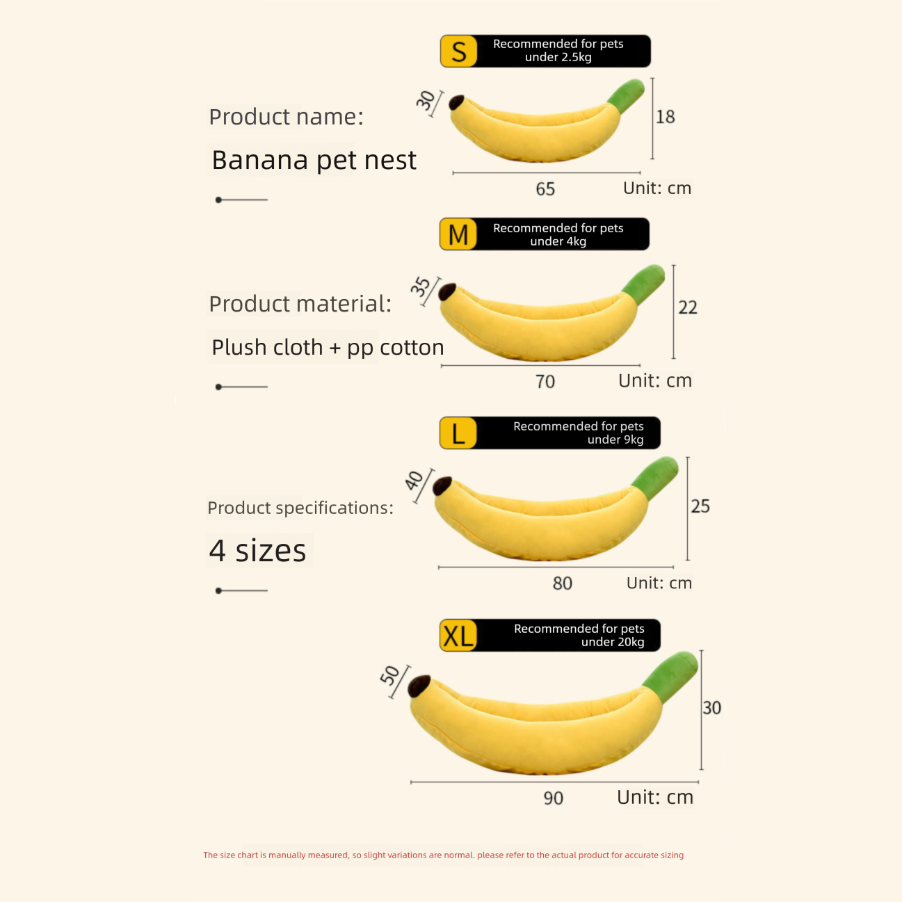 Banana Boat Pet Bed Plush Soft Dog Cat Nest with Cushion Warm Cozy Banana Shape Pet House for Small Medium Dogs Cats(Size: S) - Image 5