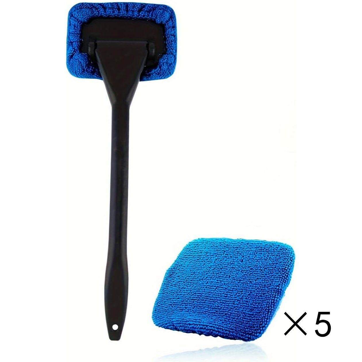 Dark blue Car Windshield Cleaning Brush with 5 Replacement Microfiber Pads Defogging Wiper Tool Glass Cleaner - Image 1