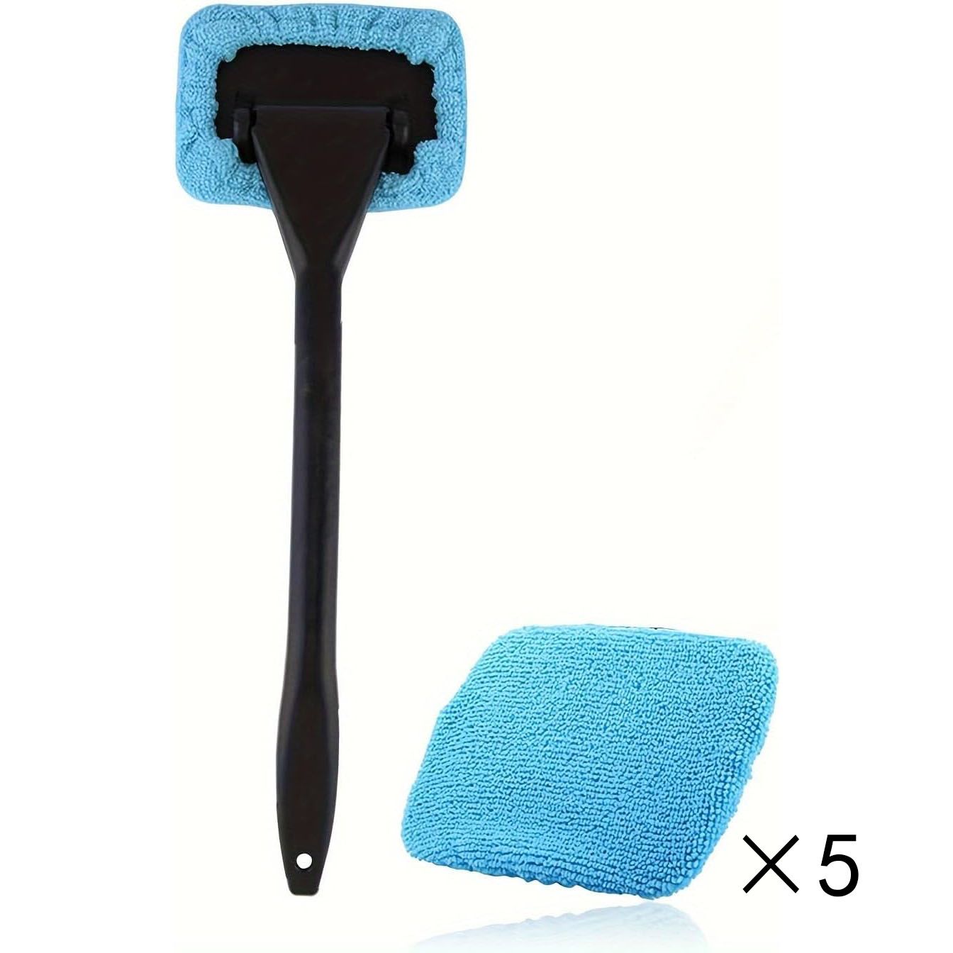 Light blue Car Windshield Cleaning Brush with 5 Replacement Microfiber Pads Defogging Wiper Tool Glass Cleaner - Image 1