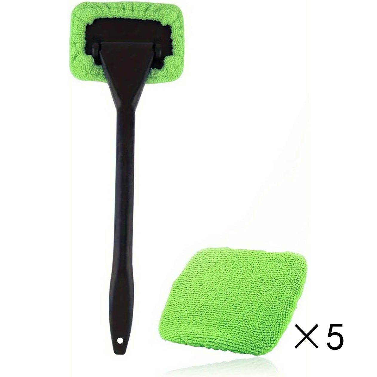 Green Car Windshield Cleaning Brush with 5 Replacement Microfiber Pads Defogging Wiper Tool Glass Cleaner - Image 1