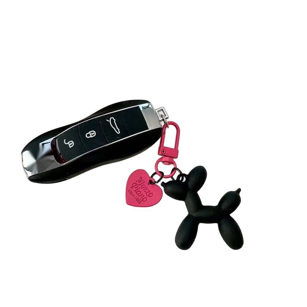 2-Piece Silver Balloon Dog Keychain Set with Heart Charm Bag Pendant Cute Couple Gift - Image 2