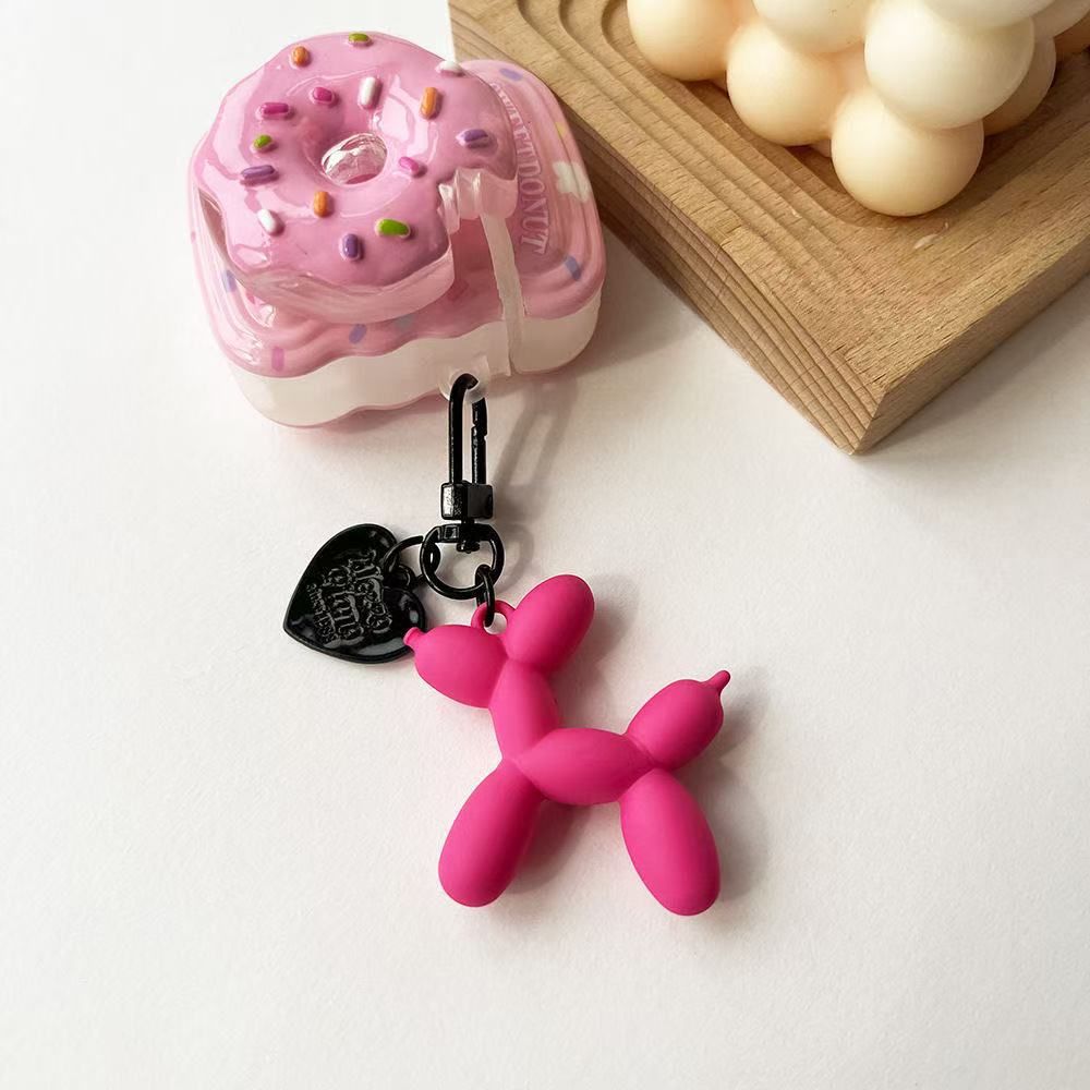 2-Piece Rose red Balloon Dog Keychain Set with Heart Charm Bag Pendant Cute Couple Gift - Image 1