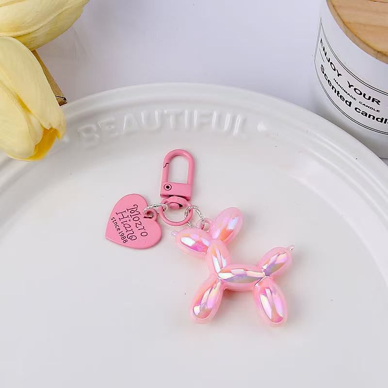 2-Piece Pink Balloon Dog Keychain Set with Heart Charm Bag Pendant Cute Couple Gift - Image 1