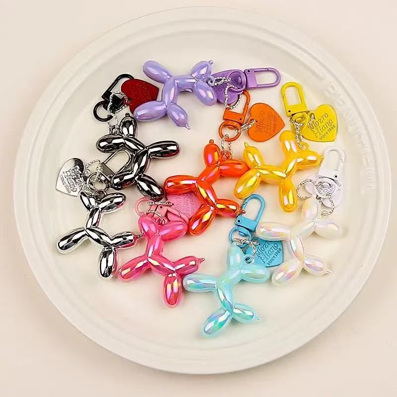 2-Piece Pink Balloon Dog Keychain Set with Heart Charm Bag Pendant Cute Couple Gift - Image 3