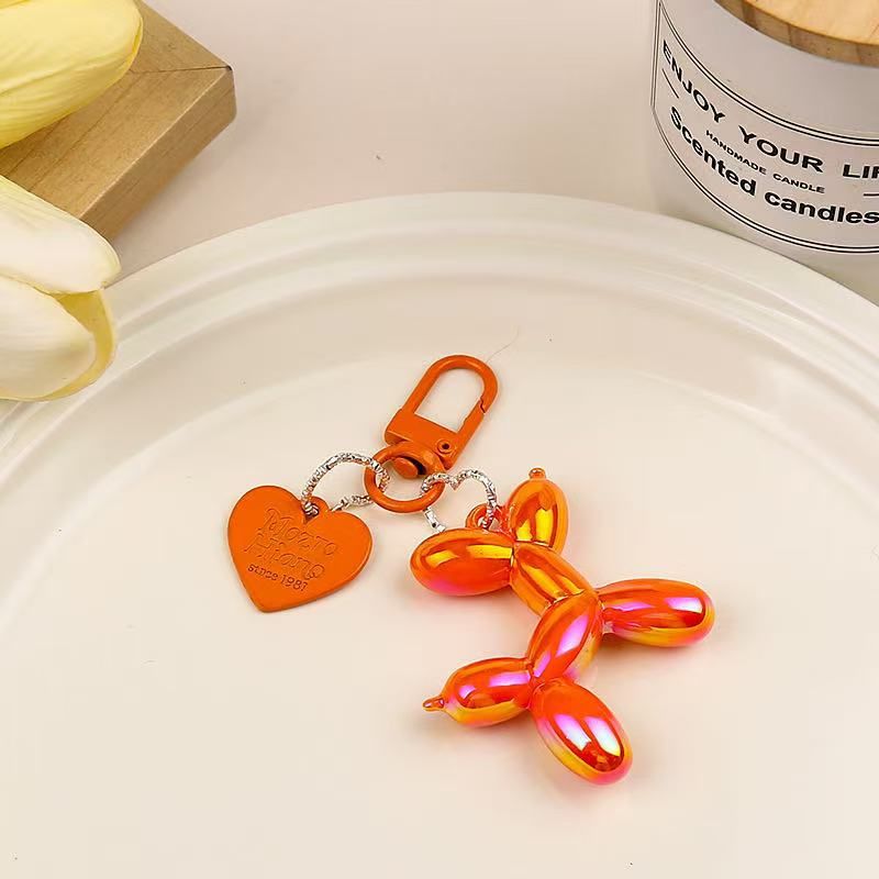 2-Piece Orange Balloon Dog Keychain Set with Heart Charm Bag Pendant Cute Couple Gift - Image 1