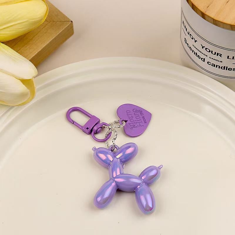 2-Piece Purple Balloon Dog Keychain Set with Heart Charm Bag Pendant Cute Couple Gift - Image 1