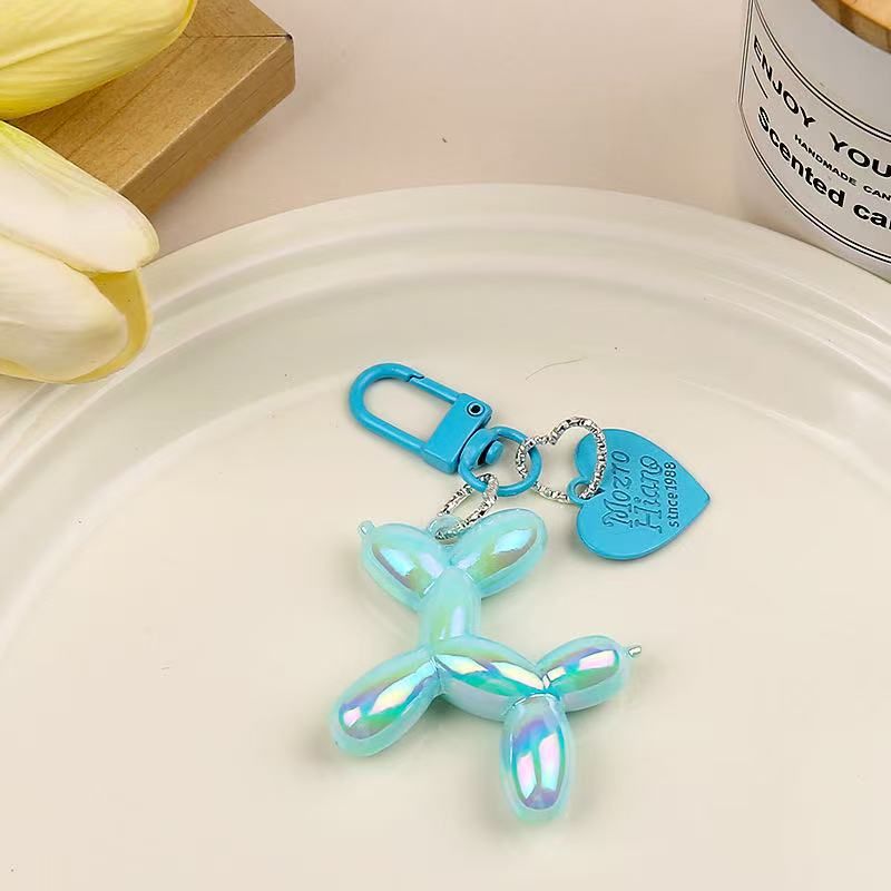 2-Piece Blue Balloon Dog Keychain Set with Heart Charm Bag Pendant Cute Couple Gift - Image 1