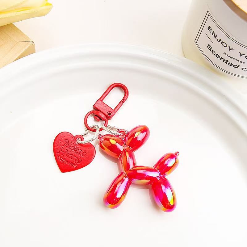 2-Piece Red Balloon Dog Keychain Set with Heart Charm Bag Pendant Cute Couple Gift - Image 1