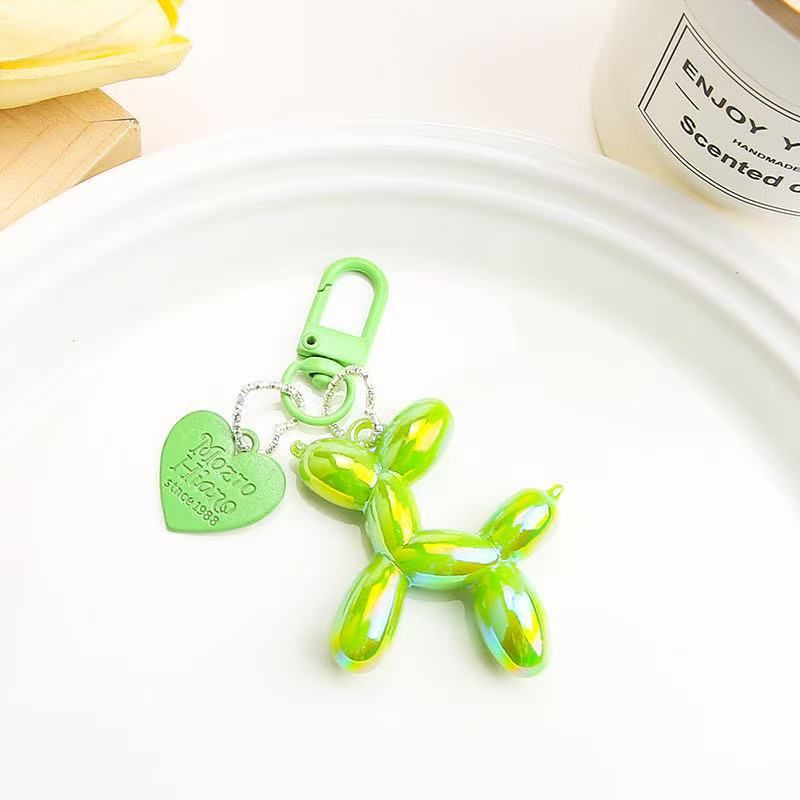 2-Piece Green Balloon Dog Keychain Set with Heart Charm Bag Pendant Cute Couple Gift - Image 1