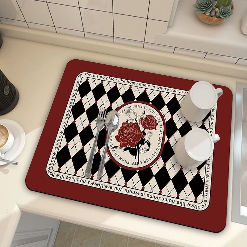 Red Kitchen Countertop Drainage Mat Absorbent Quick Dry Tech Velvet Dish Drying Pad 40x60cm(CD0075-2) - Image 1
