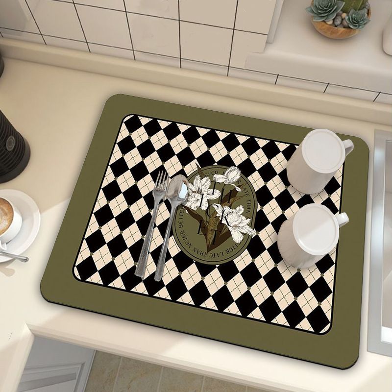 Green Kitchen Countertop Drainage Mat Absorbent Quick Dry Tech Velvet Dish Drying Pad 40x60cm(CD0075-3) - Image 1