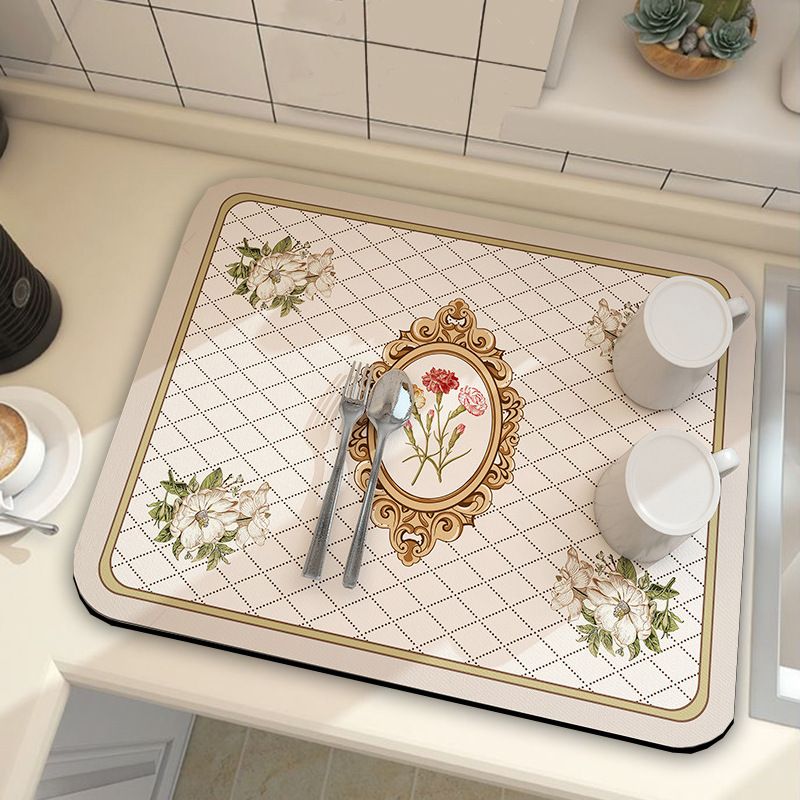 Beige Kitchen Countertop Drainage Mat Absorbent Quick Dry Tech Velvet Dish Drying Pad 40x60cm(CD0076-1) - Image 1