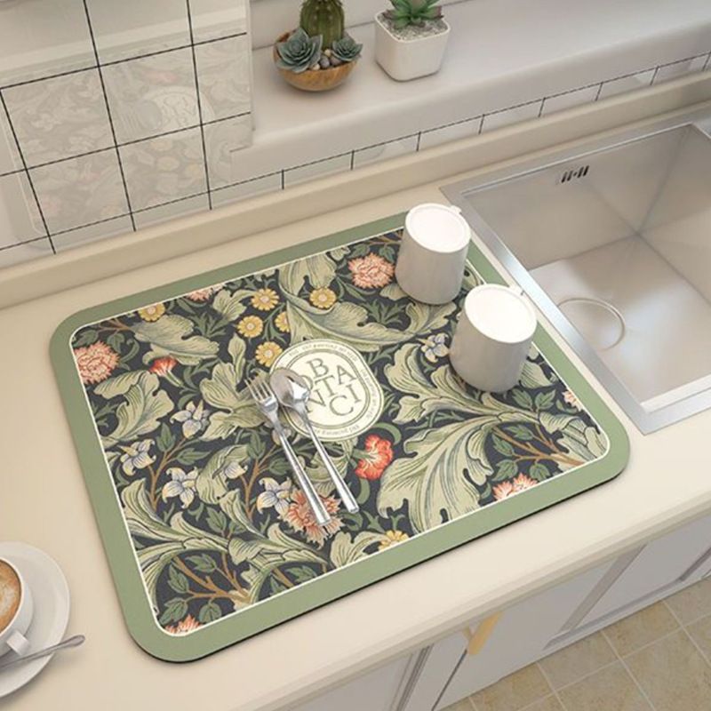 Green Kitchen Countertop Drainage Mat Absorbent Quick Dry Tech Velvet Dish Drying Pad 40x60cm(CD0076-3) - Image 1