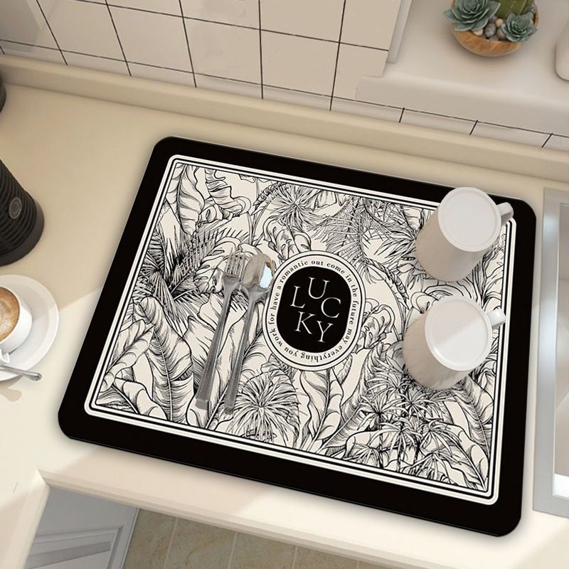Black Kitchen Countertop Drainage Mat Absorbent Quick Dry Tech Velvet Dish Drying Pad 40x60cm(CD0076-4) - Image 1