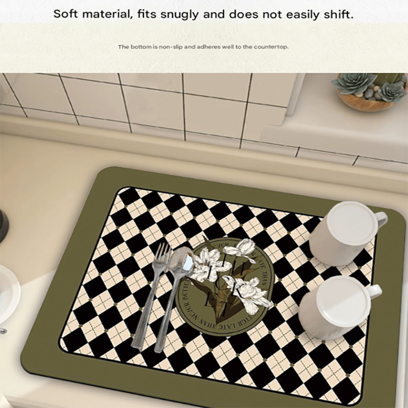 Black Kitchen Countertop Drainage Mat Absorbent Quick Dry Tech Velvet Dish Drying Pad 40x60cm(CD0076-4) - Image 5