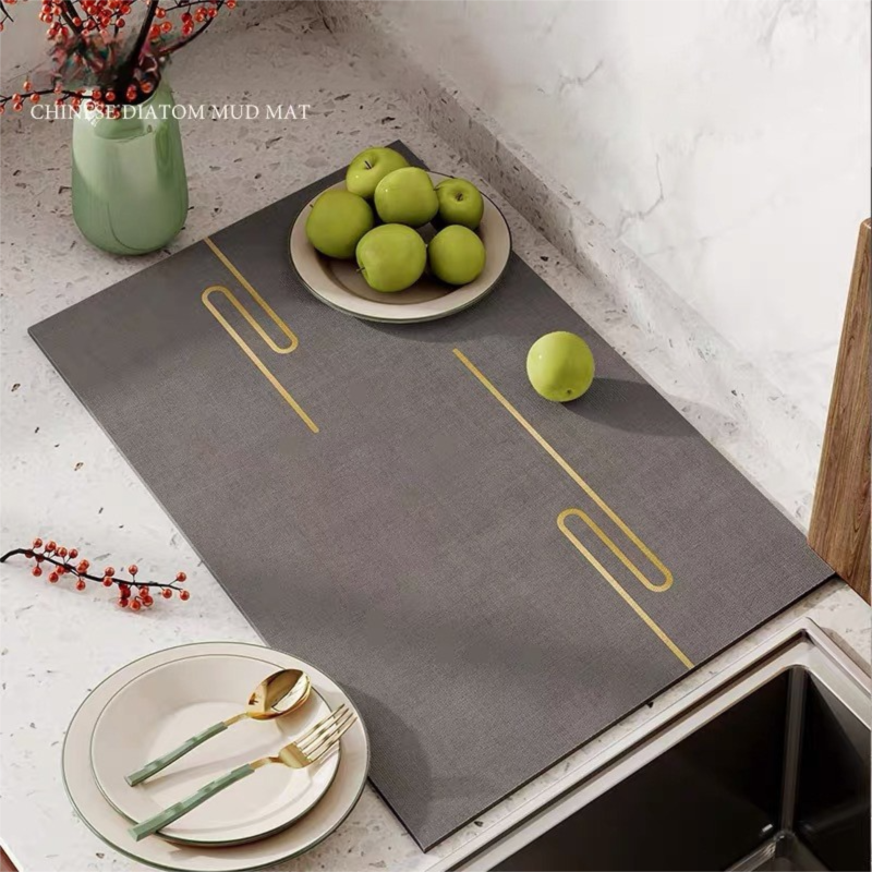 Grey Kitchen Countertop Drainage Mat Absorbent Quick Dry Tech Velvet Dish Drying Pad 40x60cm(CD0077-1) - Image 1