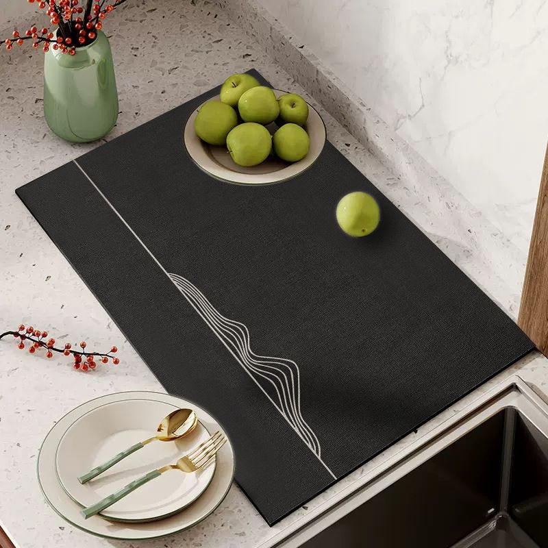 Black Kitchen Countertop Drainage Mat Absorbent Quick Dry Tech Velvet Dish Drying Pad 40x60cm(CD0077-2) - Image 1