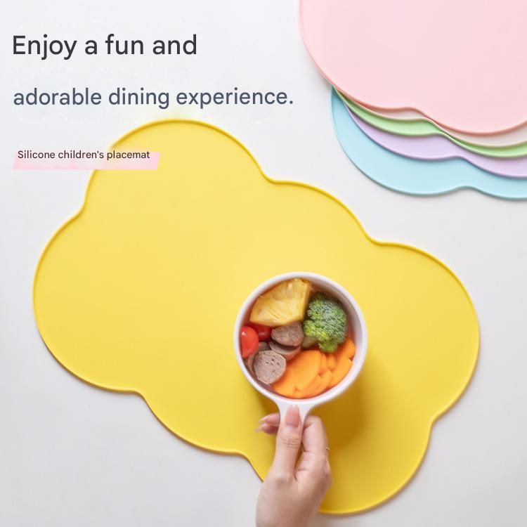 3-Piece Blue Silicone Placemat Set Cloud Shape Non-Slip Heat Resistant Kids Dining Mat - Image 3
